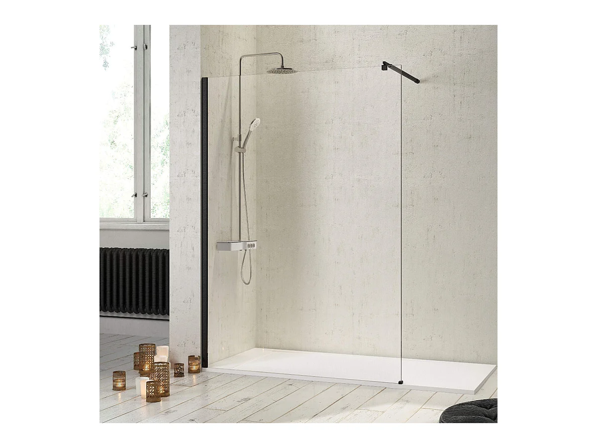 Parete doccia fissa FRESH con profilo NERO OPACO 110 cm