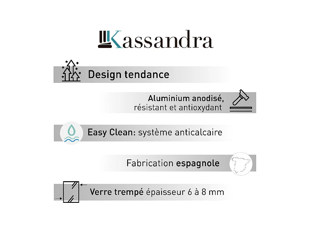 Parete doccia fissa FRESH con profilo NERO OPACO 110 cm