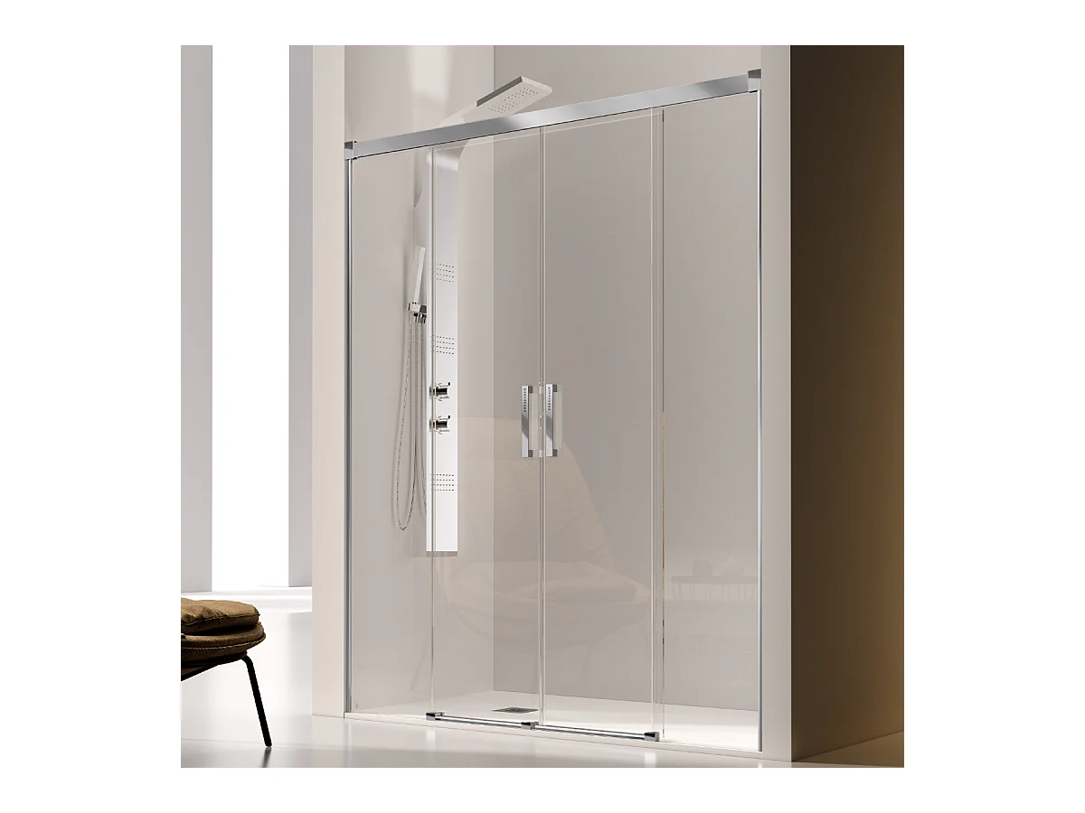 Paroi de douche 2 verres fixes + 2 portes coulissantes GLASÉ 150 cm