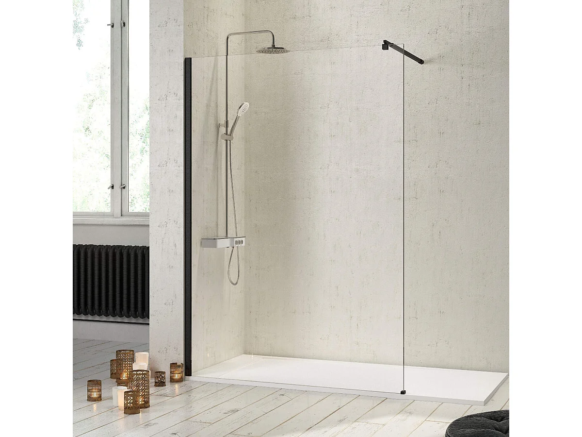Parete doccia fissa FRESH con profilo NERO OPACO 90 cm