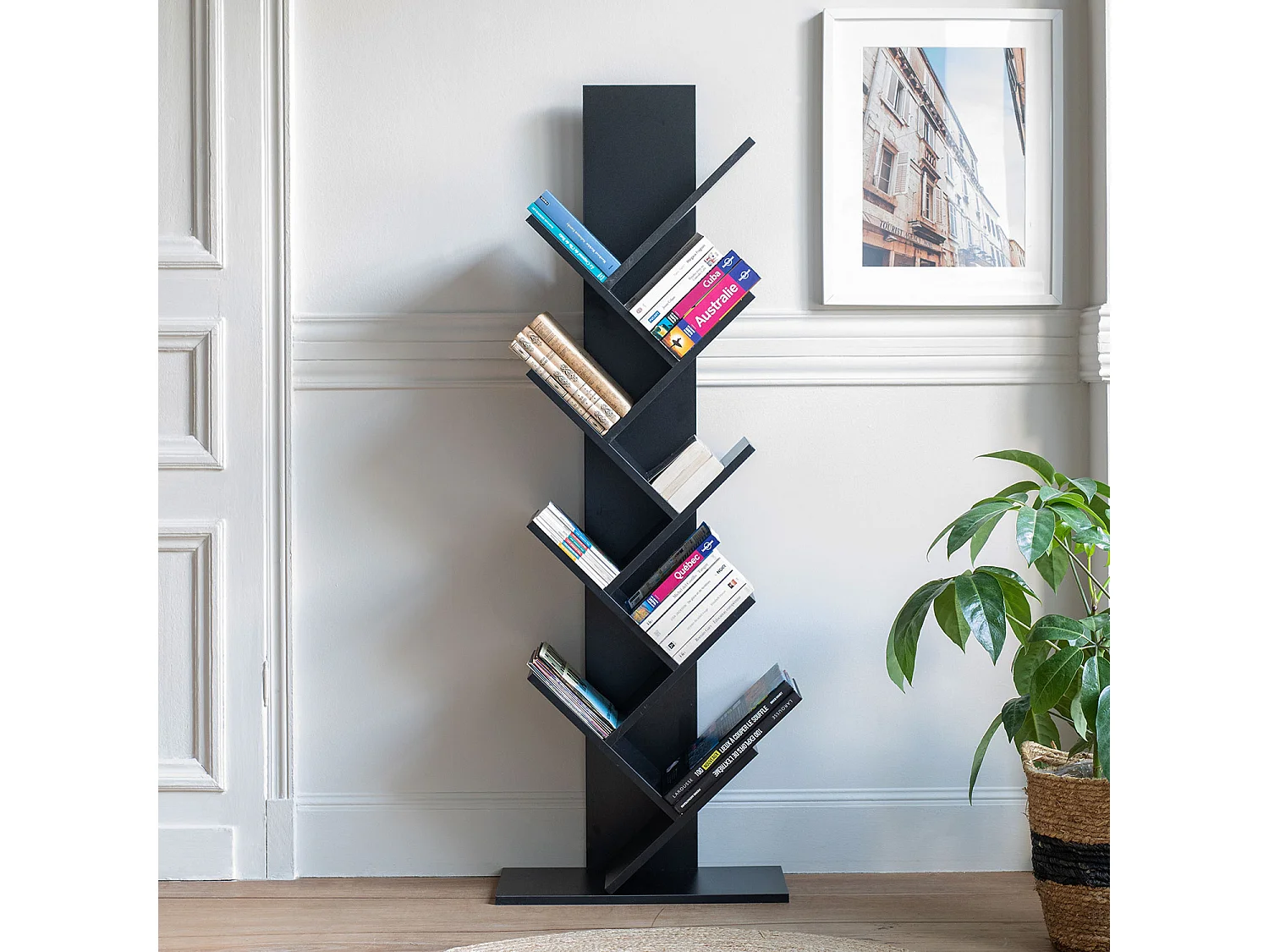 Bibliothèque 8 étagères inclinées noire SIMONE - HAPPY GARDEN