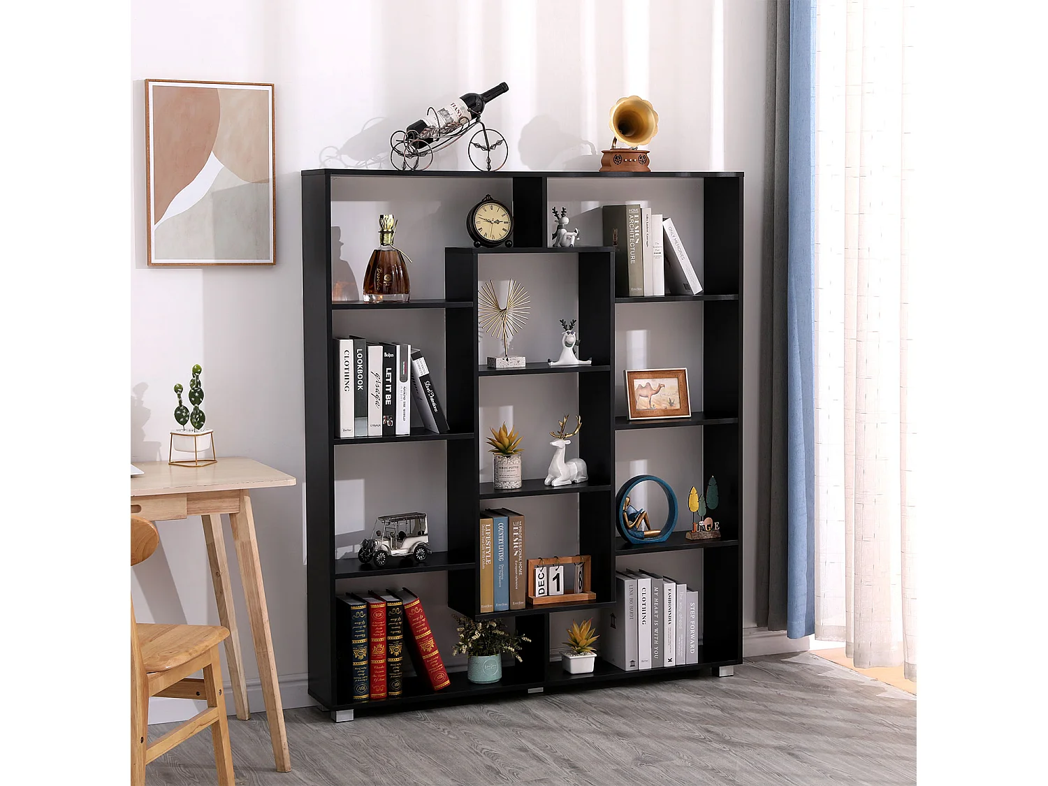 Bibliothèque 11 étagères multiformes noire EMILY - HAPPY GARDEN