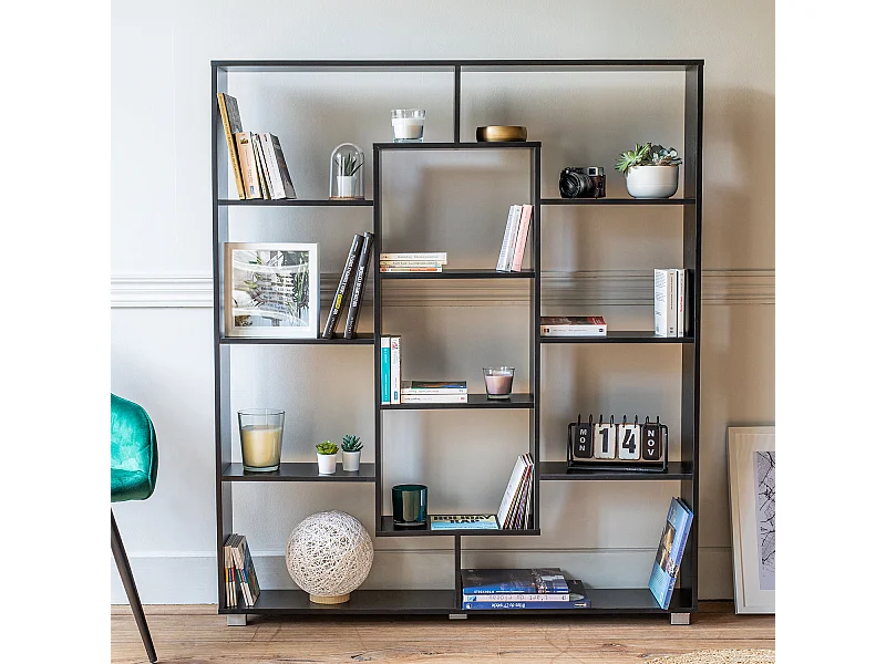 Bibliothèque 11 étagères multiformes noire EMILY - HAPPY GARDEN