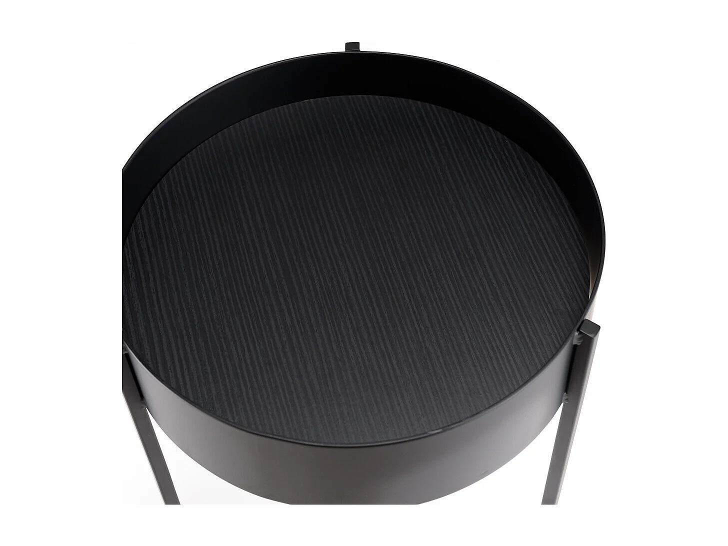 DALY - Selette en bois ronde / porte plantes MM noire piètement métal