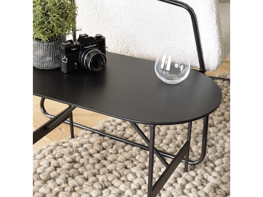 DALY - Table basse en bois ovale noire 70x35cm piètement métal