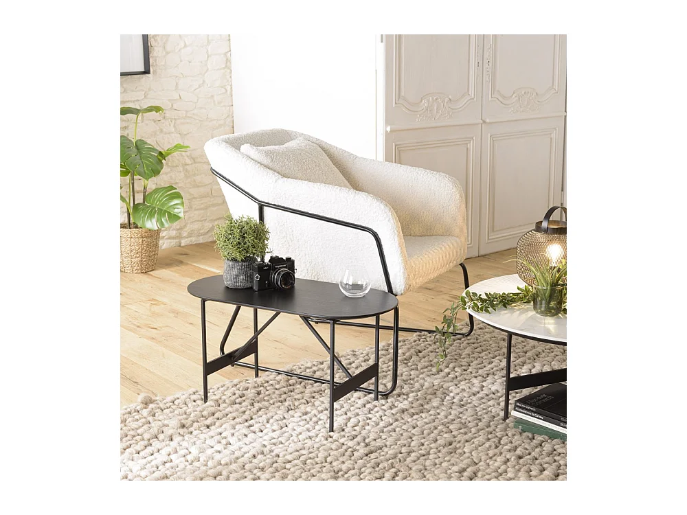 DALY - Table basse ovale noire 70x35cm piètement métal