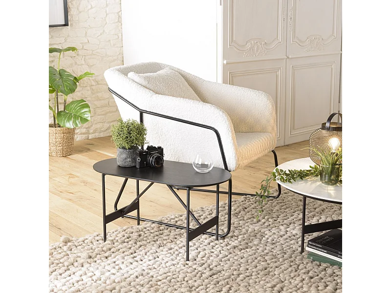 DALY - Table basse en bois ovale noire 70x35cm piètement métal