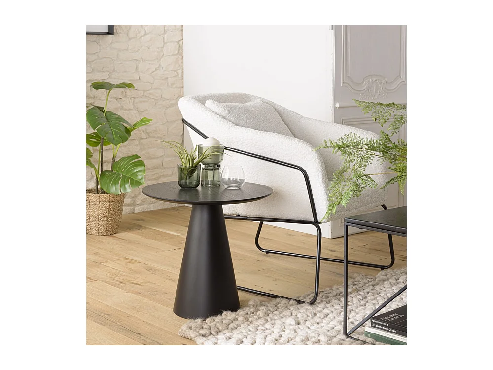 DALY - Table d'appoint ronde noire 50x50cm pied conique métal