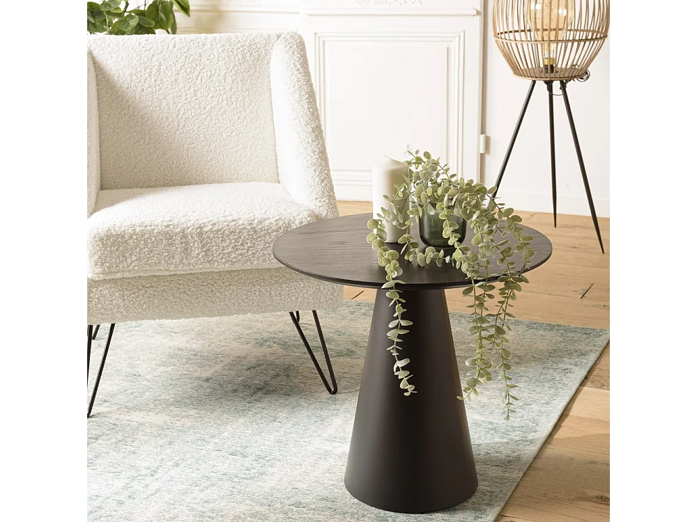 DALY - Table d'appoint 50x50cm pied conique métal en bois noire