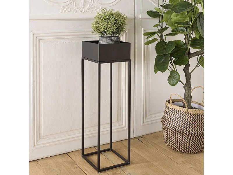 DALY - Sellette carrée / porte plantes en bois piètement métal noir