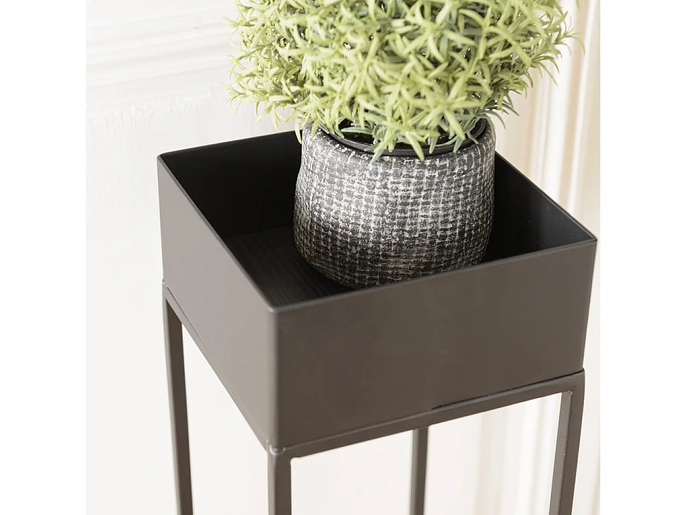 DALY - Sellette carrée / porte plantes en bois piètement métal noir