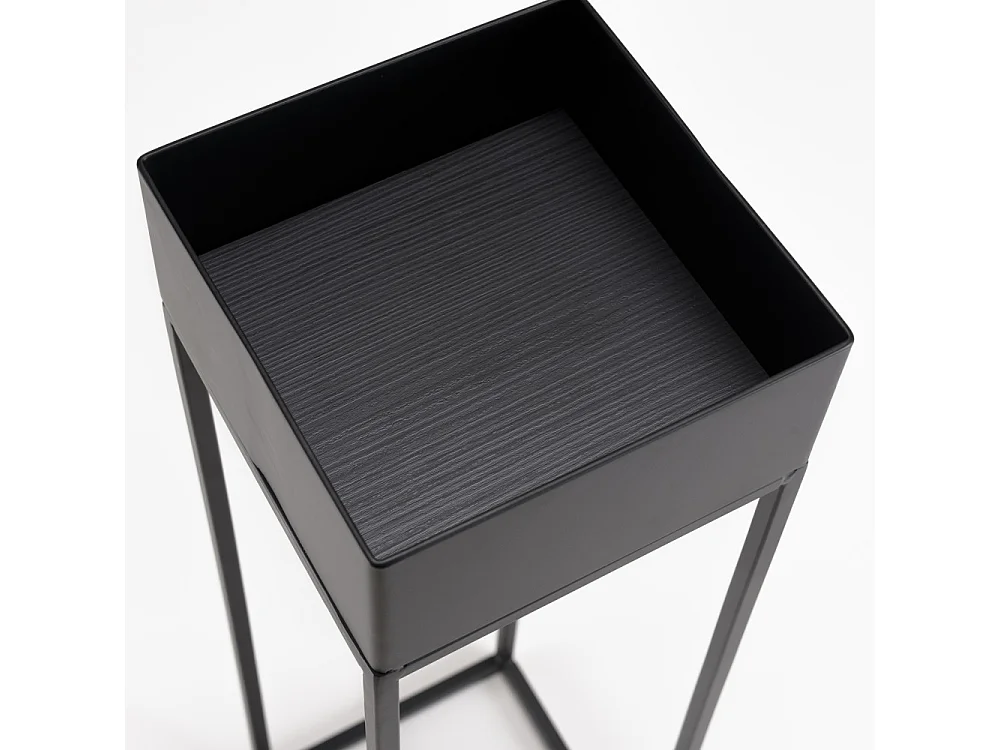 DALY - Sellette carrée / porte plantes en bois piètement métal noir