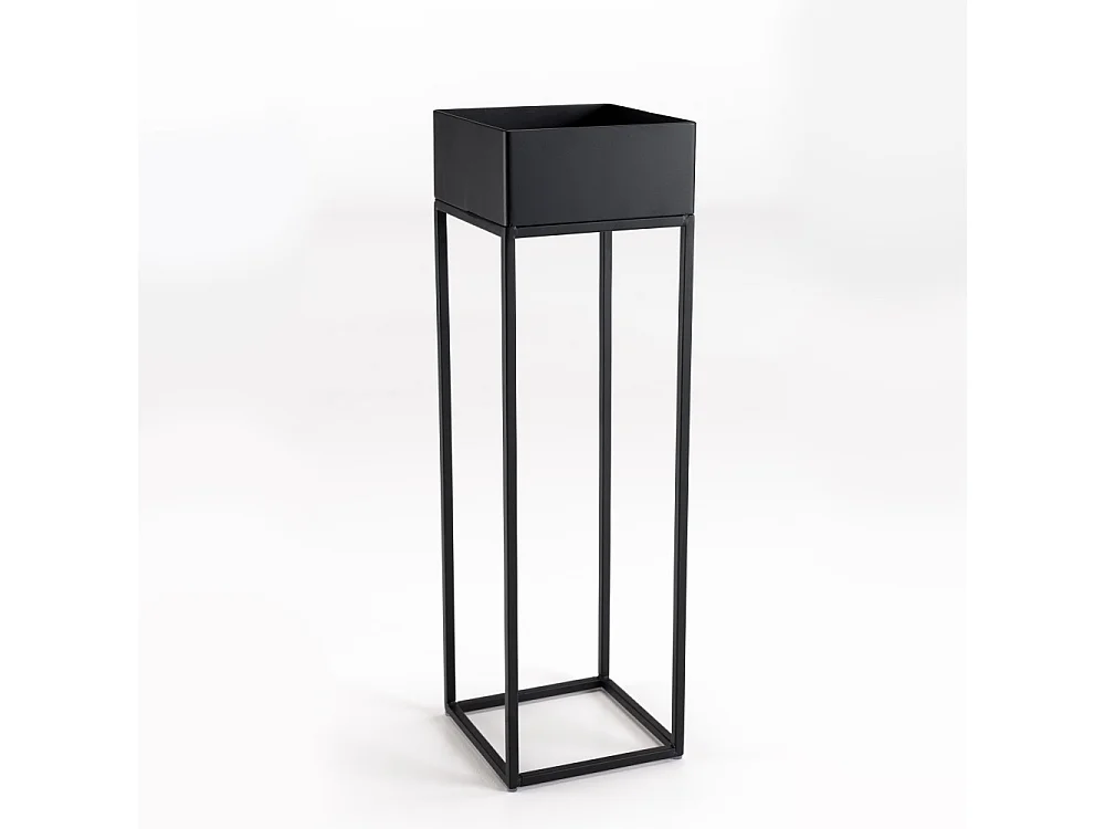 DALY - Sellette carrée / porte plantes en bois piètement métal noir