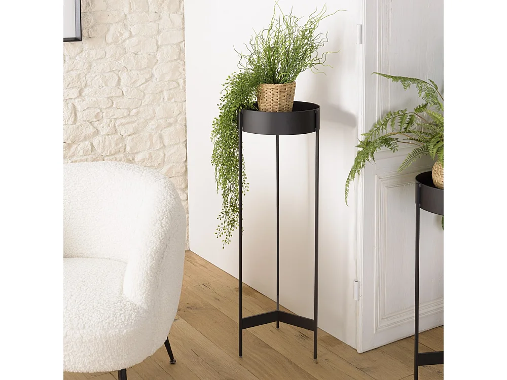 DALY - Sellette en bois ronde / porte plantes GM noire piètement métal