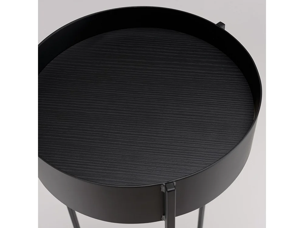 DALY - Sellette en bois ronde / porte plantes GM noire piètement métal