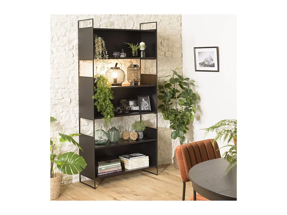 DALY - Étagère 5 niches 5 niveaux noire piètement métal