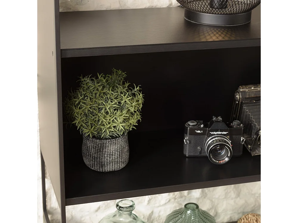 DALY - Étagère en bois 5 niches 5 niveaux noire piètement métal