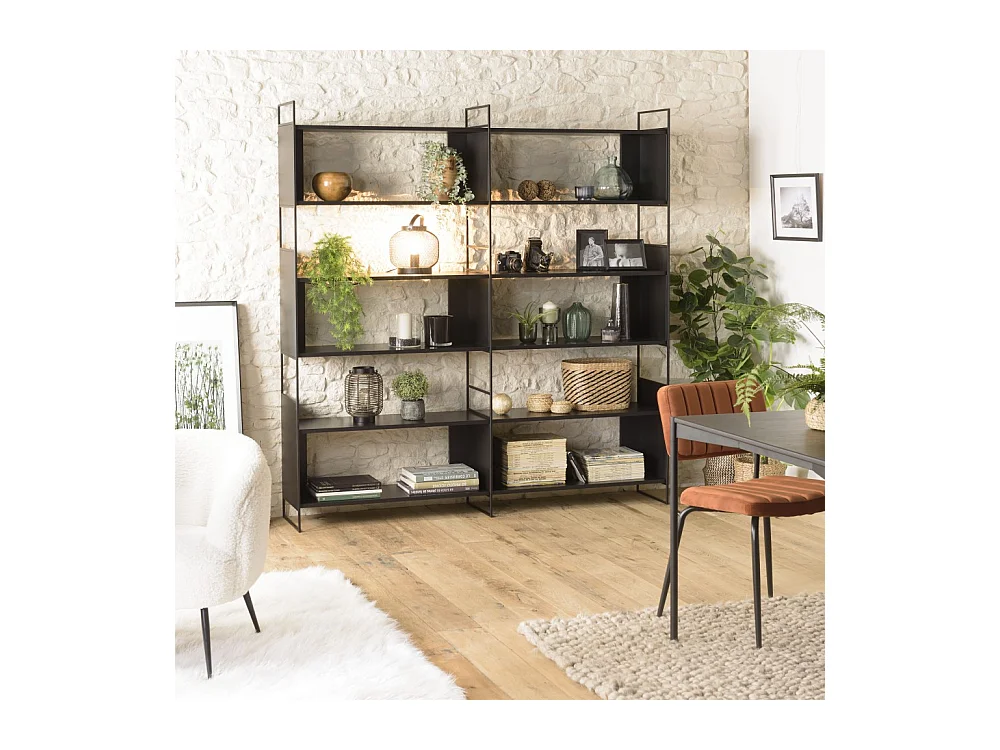 DALY - Étagère 10 niches 5 niveaux noire piètement métal