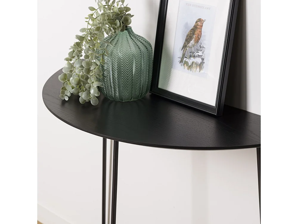 DALY - Console demi-lune en bois noire 83x35cm piètement métal