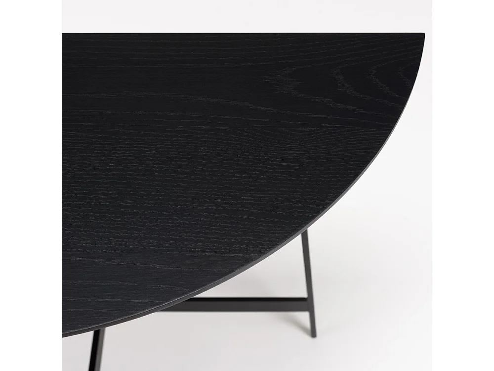 DALY - Console demi-lune en bois noire 83x35cm piètement métal