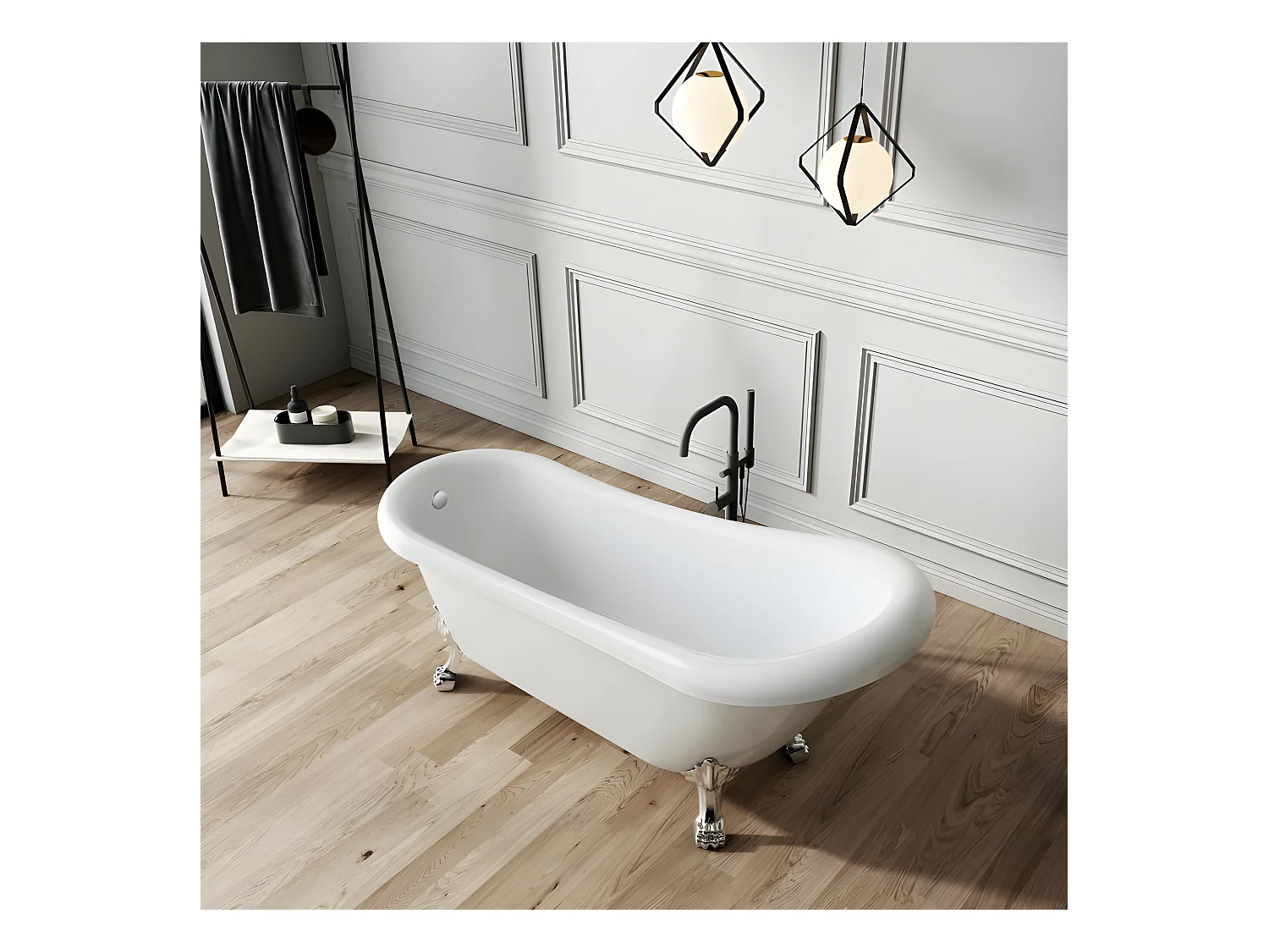 Freistehende Badewanne mit Füßen RICHMOND Adlerfüße CHROM 155 cm