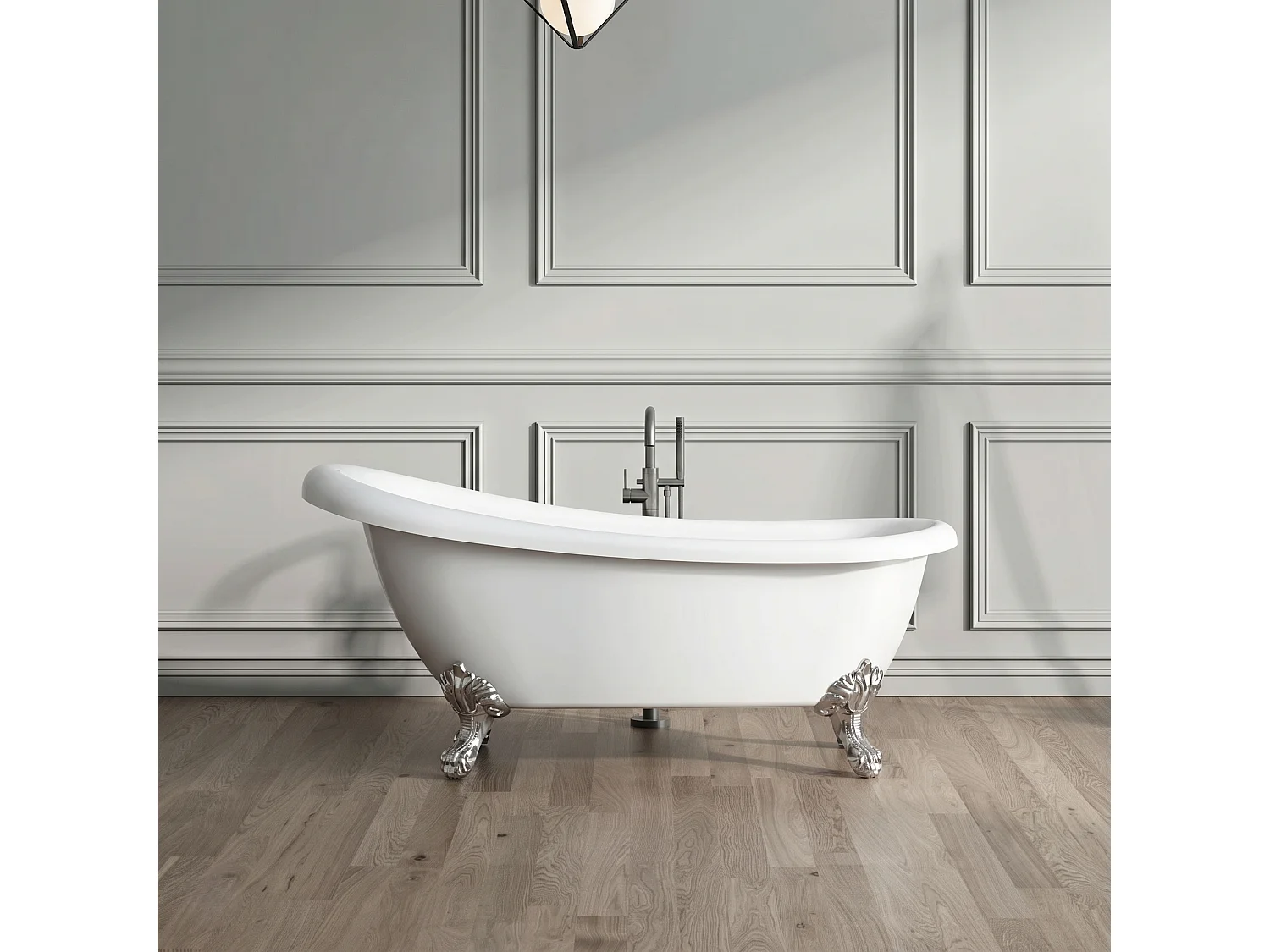 Baignoire sur pieds rétro RICHMOND Blanche 155 cm Pieds d'Aigle Chromés