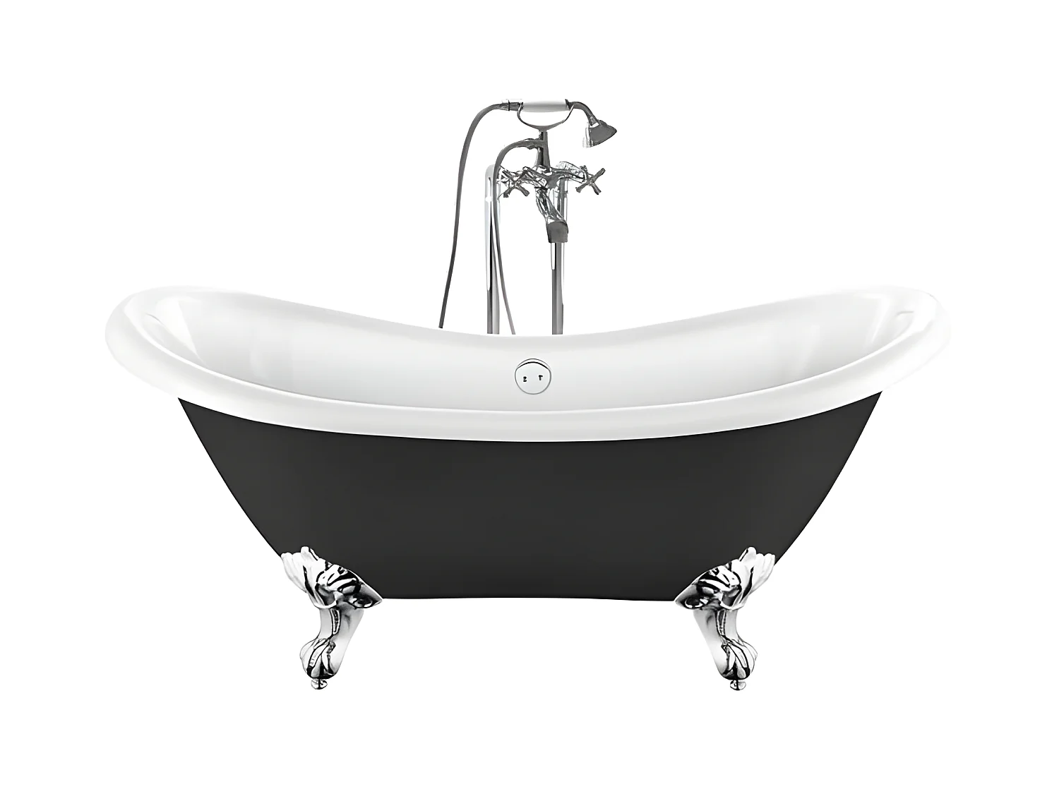 Freistehende Badewanne mit Füßen DARLINGTON SCHWARZ Adlerfüße CHROM 175 cm