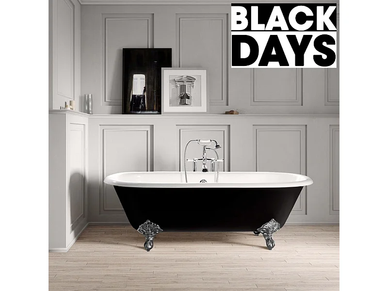 Baignoire sur pieds en fonte PLYMOUTH Noire 153 cm Pieds chromés