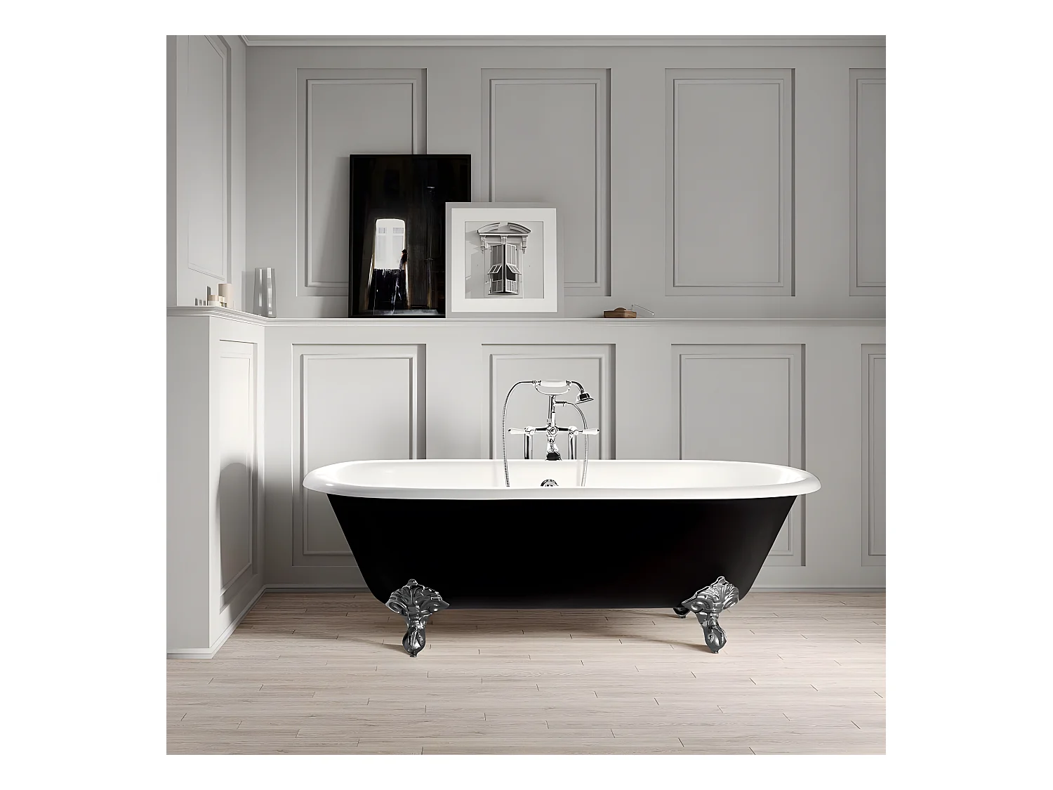 Bañera de Hierro PLYMOUTH negra  153 cm Patas CROMADAS