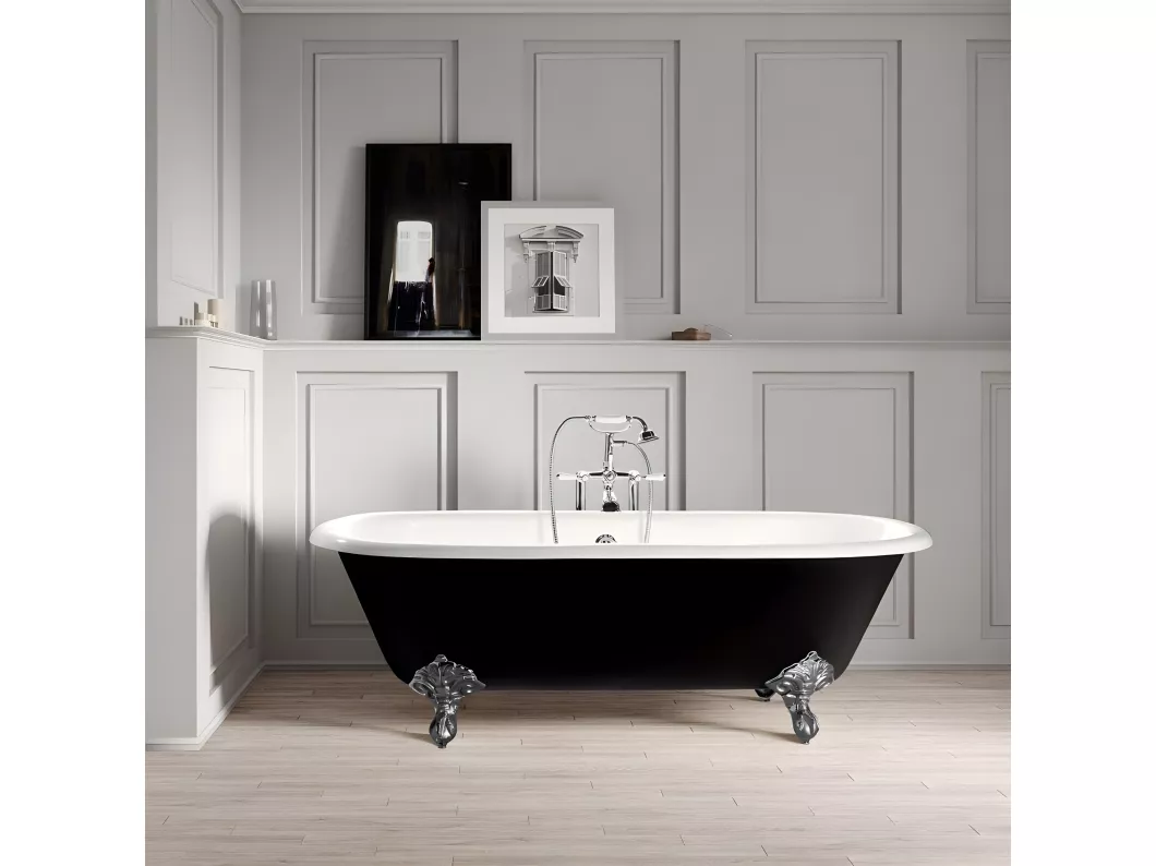 Kauf Unique Vasca da bagno freestanding in ghisa con piedini PLYMOUTH nera 153 cm Piedini cromati