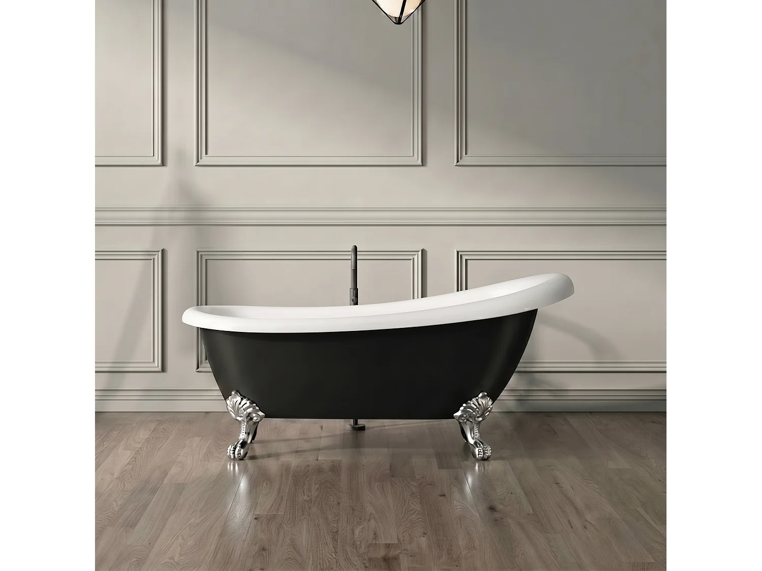 Freistehende Badewanne mit Füßen RICHMOND schwarz Adlerfüße CHROM 171 cm