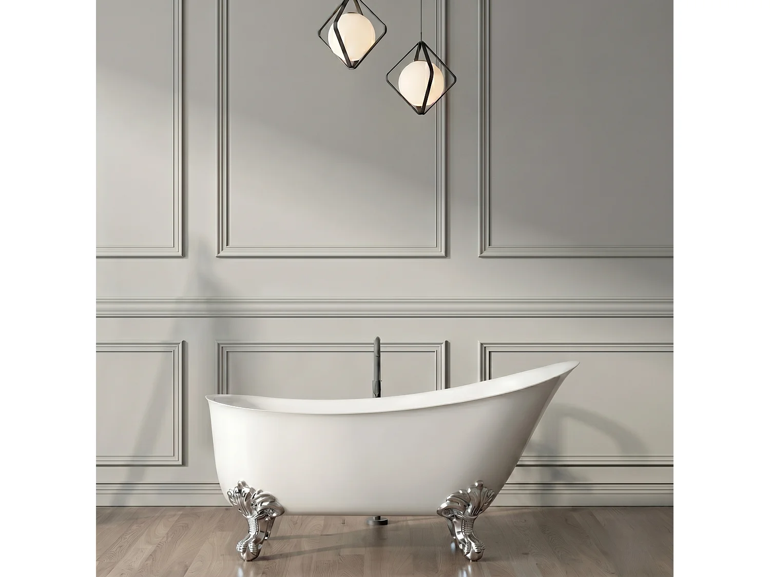 Vasca da bagno freestanding stile classico con piedini BALMAIN Bianca 161 cm Piedini di aquila Cromati