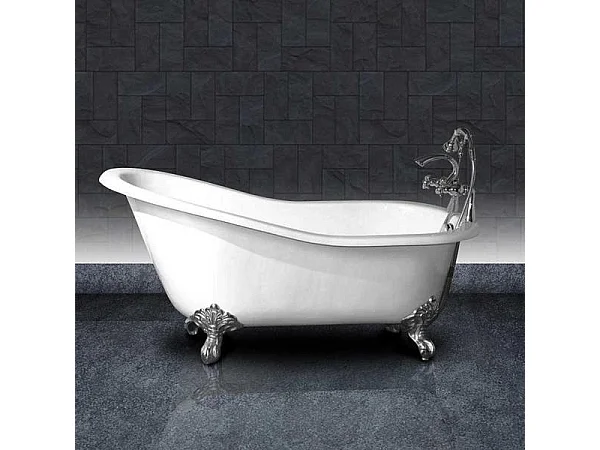 Baignoire sur pieds en fonte petite taille ASHFORD Blanche 138 cm Pieds chromés