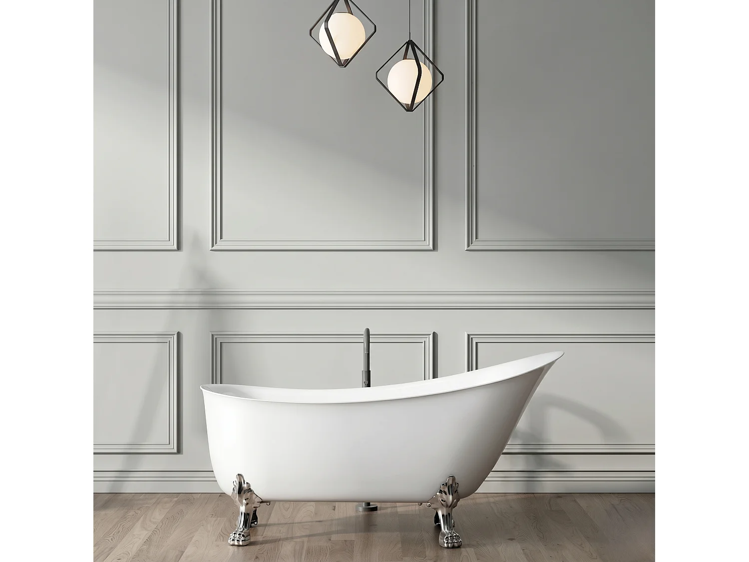 Freistehende Badewanne mit Füßen BALMAIN Löwenfüße CHROM 161 cm