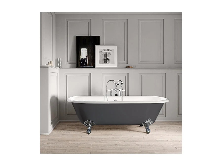 Baignoire sur pieds en fonte PLYMOUTH Grise 170 cm Pieds chromés