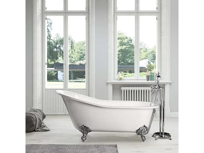 Freistehende Gusseisen Badewanne ASHFORD Füße CHROM 156 cm