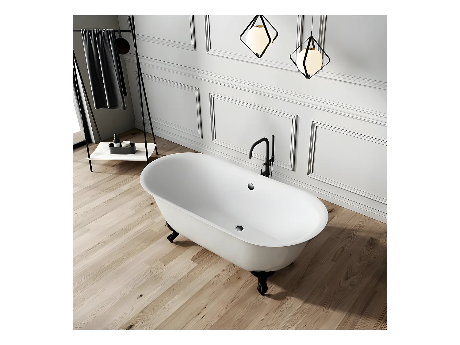 Freistehende Badewanne mit Füßen SURRY HILLS Löwenfüße CHROM 165 cm