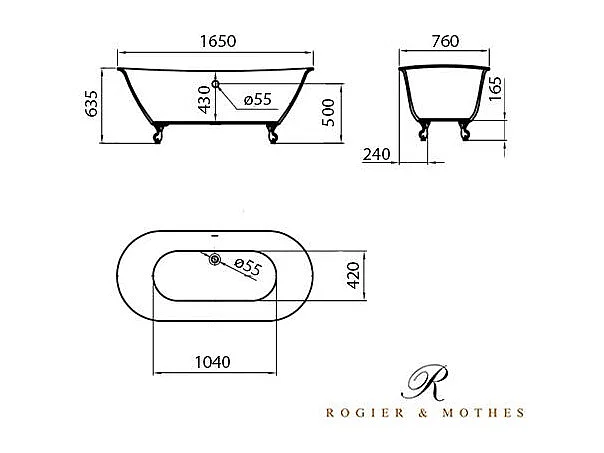 Vasca da bagno freestanding stile classico con piedini SURRY HILLS bianca 165 cm Piedini di Leone Cromati