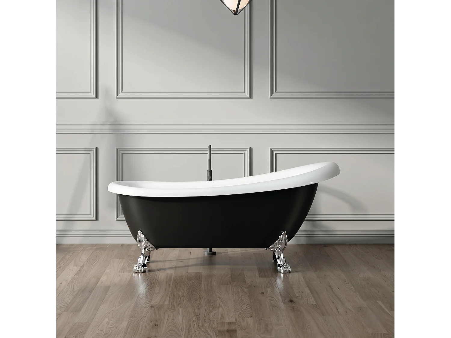 Freistehende Badewanne mit Füßen RICHMOND schwarz Löwenfüße CHROM 171 cm
