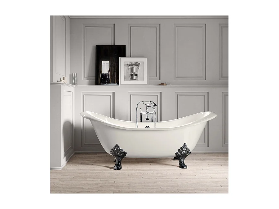 Baignoire sur pieds en fonte KINGSTON Blanche 182 cm Pieds chromés
