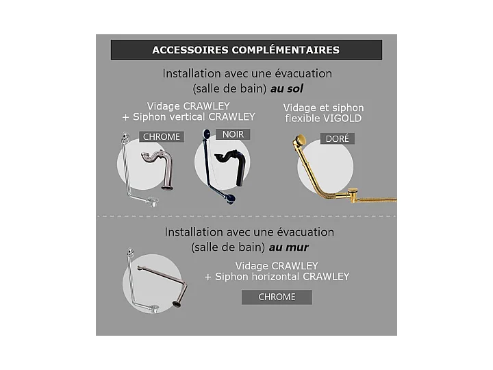 Baignoire sur pieds en fonte KINGSTON Blanche 182 cm Pieds chromés