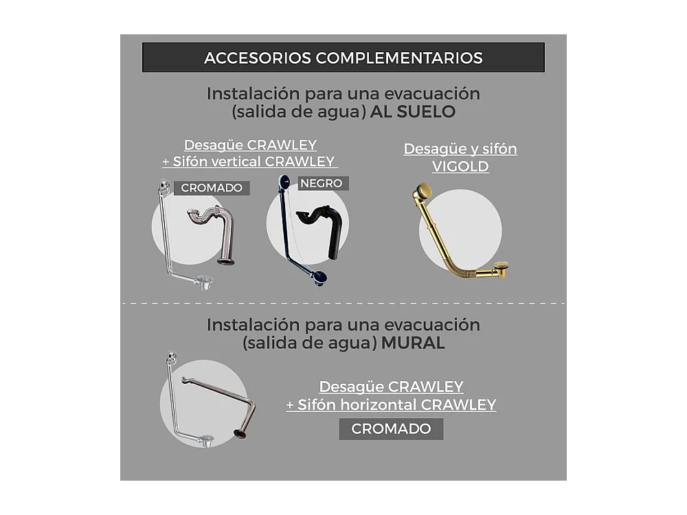 Baignoire sur pieds en fonte PLYMOUTH Grise 153 cm Pieds chromés