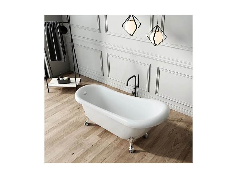 Baignoire ancienne rétro sur pieds RICHMOND Blanche 171 cm Pieds d'Aigle Chromés