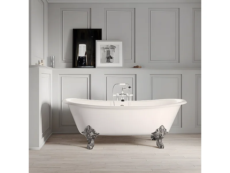 Baignoire sur pieds en fonte BRADFORD Blanche 180 cm Pieds chromés