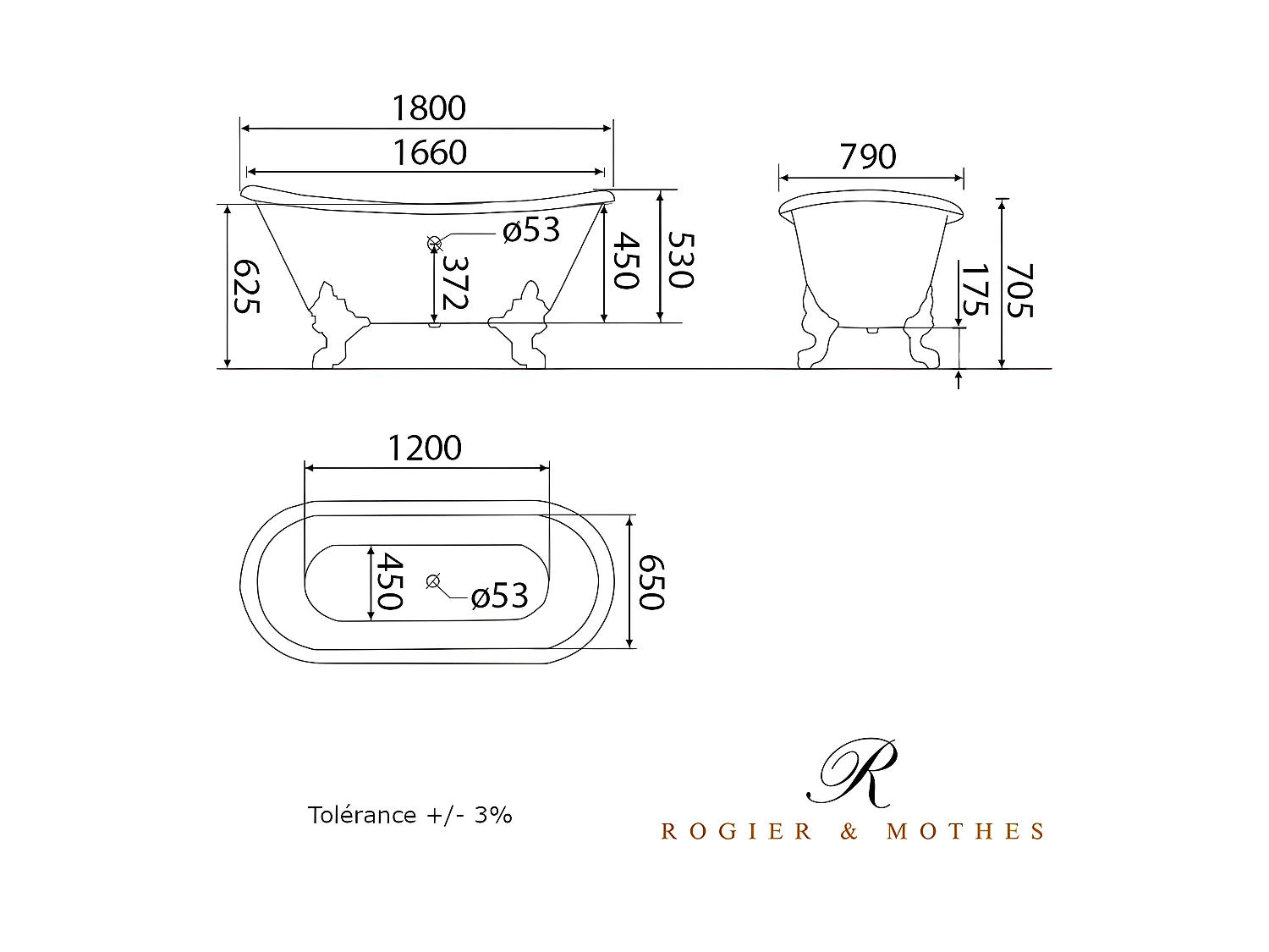 Bañera de Hierro BRADFORD blanca  180 cm Patas CROMADAS