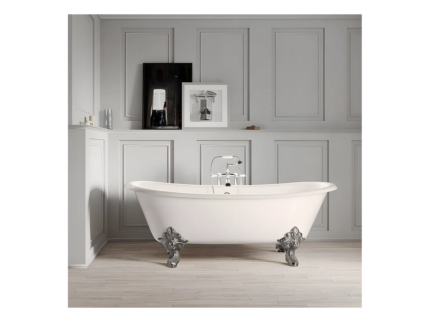 Baignoire sur pieds en fonte BRADFORD Blanche 180 cm Pieds chromés