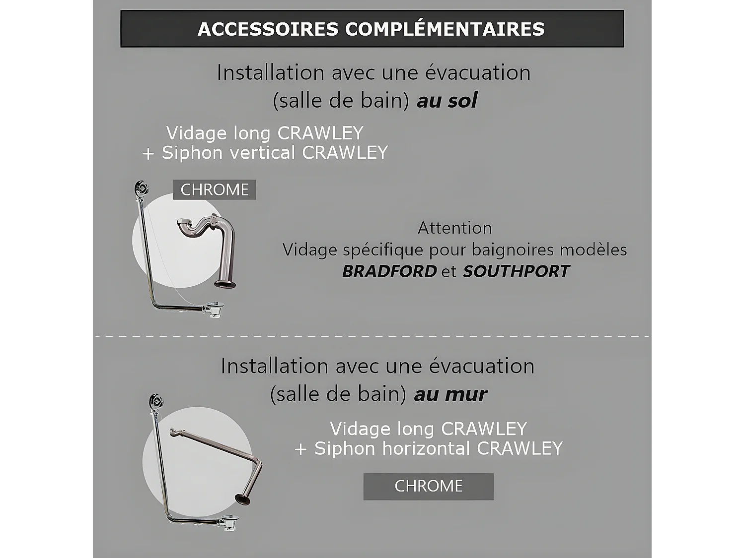 Freistehende Gusseisen Badewanne BRADFORD weiß Füße CHROM 180 cm