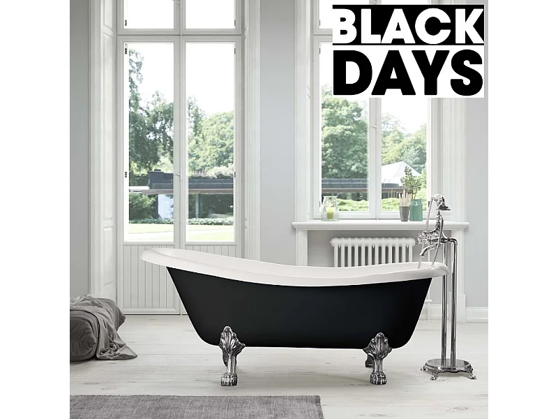 Baignoire sur pieds en fonte LIVINGSTON Noire 170 cm Pieds chromés