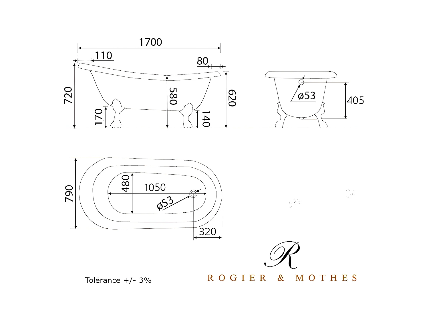 Bañera de Hierro LIVINGSTON negra  170 cm Patas CROMADAS