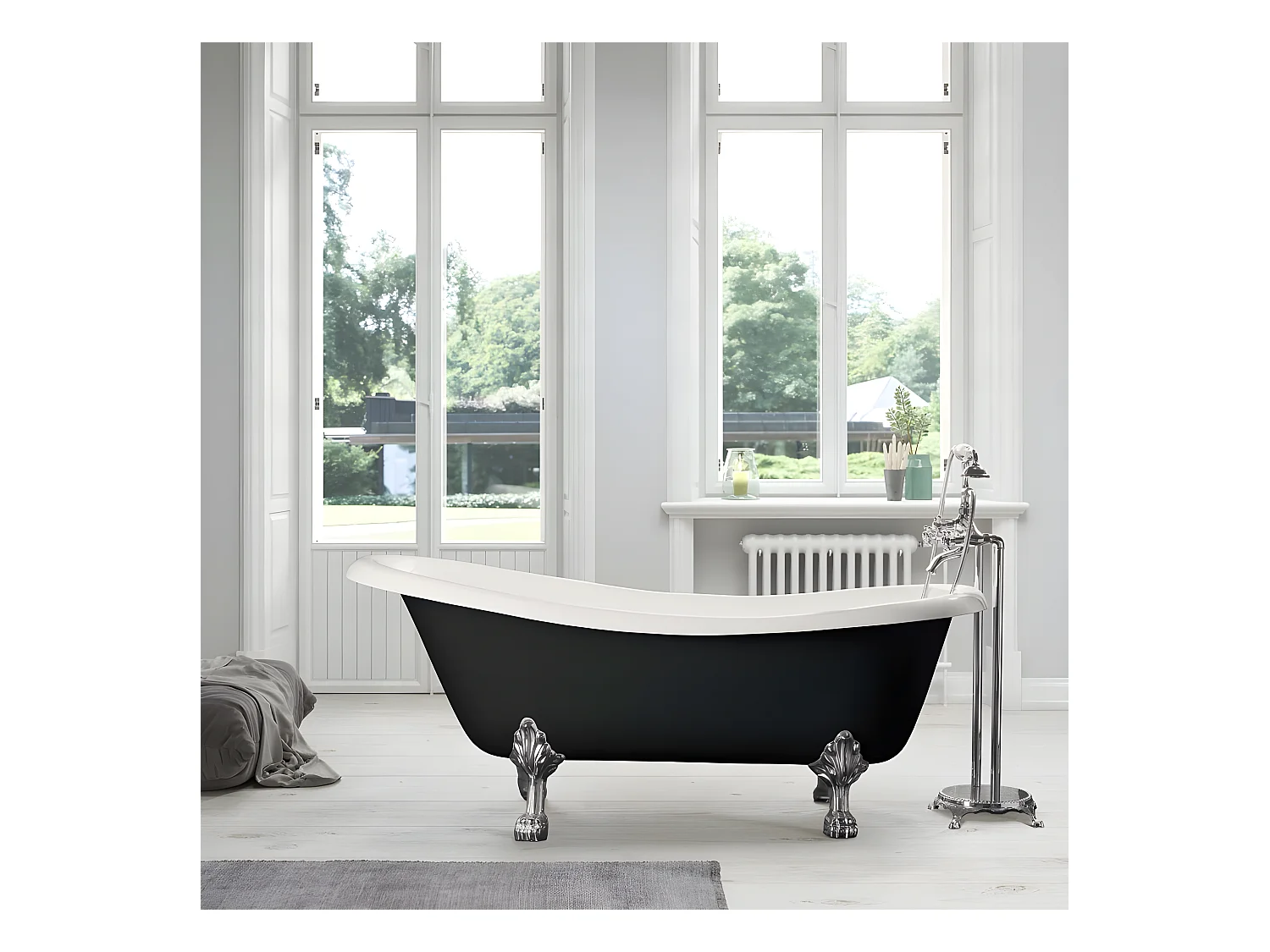 Baignoire sur pieds en fonte LIVINGSTON Noire 170 cm Pieds chromés
